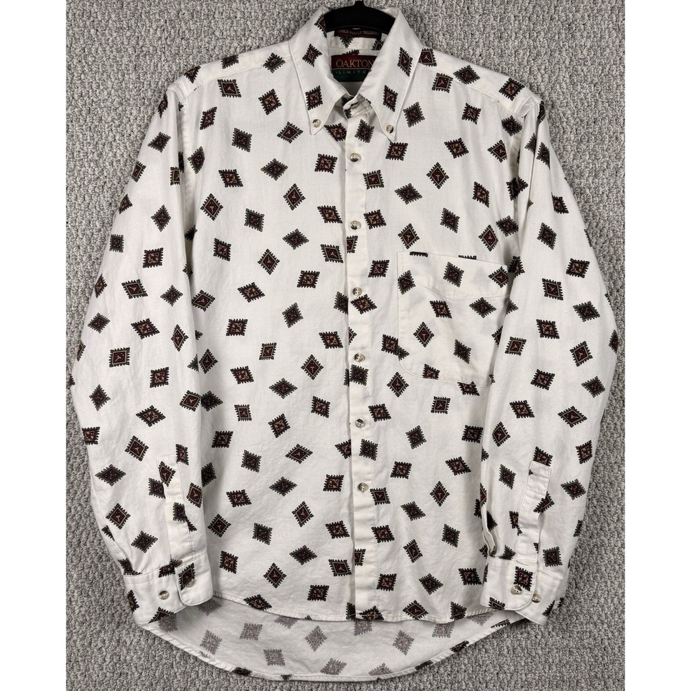 Vintage 80s 90s Oakton Shirt Mens S Geometric Tapestry Button Up